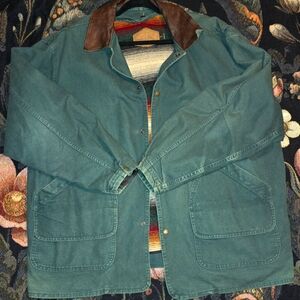 Vintage Woolrich Teal Jacket with Brown Collar